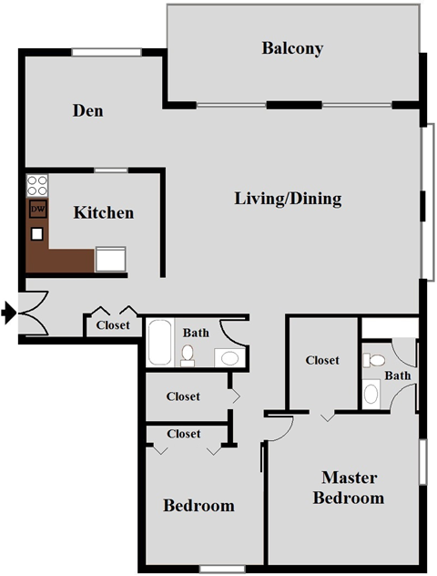 Floor plan for 2 beds, 2 baths, 1424 sqft